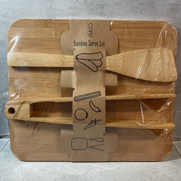 Core Bamboo - Bamboo Serve Set (Charcuterie Board, Spatula and Tongs) New - Picture 1 of 5